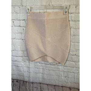 Meilun Women Cream Rayon Pull on Pencil & Straight Mini Stretch Skirt Size Small